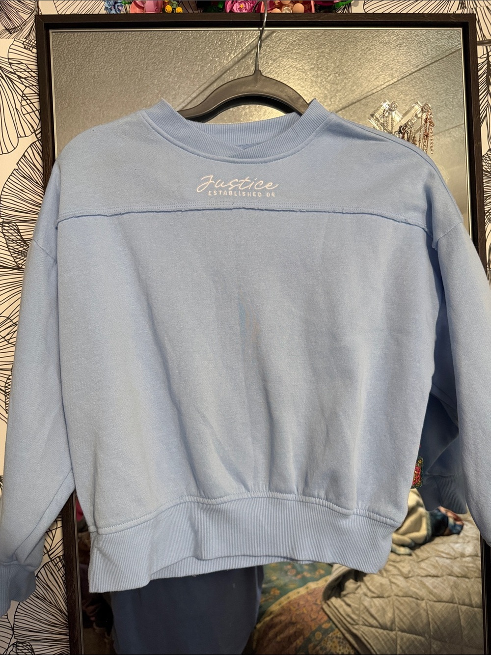 Justice Light Blue Crewneck Sweatshirt with Script Logo